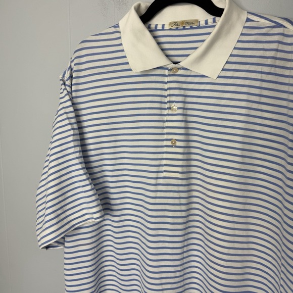 Peter Millar Polo Shirt XL  Blue/White Striped Golf Short Sleeve Vintage Tag - Picture 5 of 8